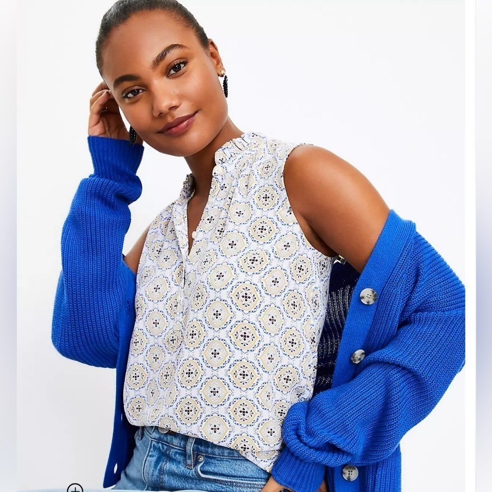 LOFT Blue and White Patterned Blouse
